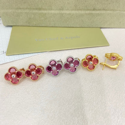 [Liorra]2026 NEW  CLOVER 1 MOTIFPINK ENAMEL STUD EARRINGS WITH DIAMONDS2