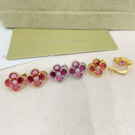 [Liorra]2026 NEW  CLOVER 1 MOTIFPINK ENAMEL STUD EARRINGS WITH DIAMONDS2