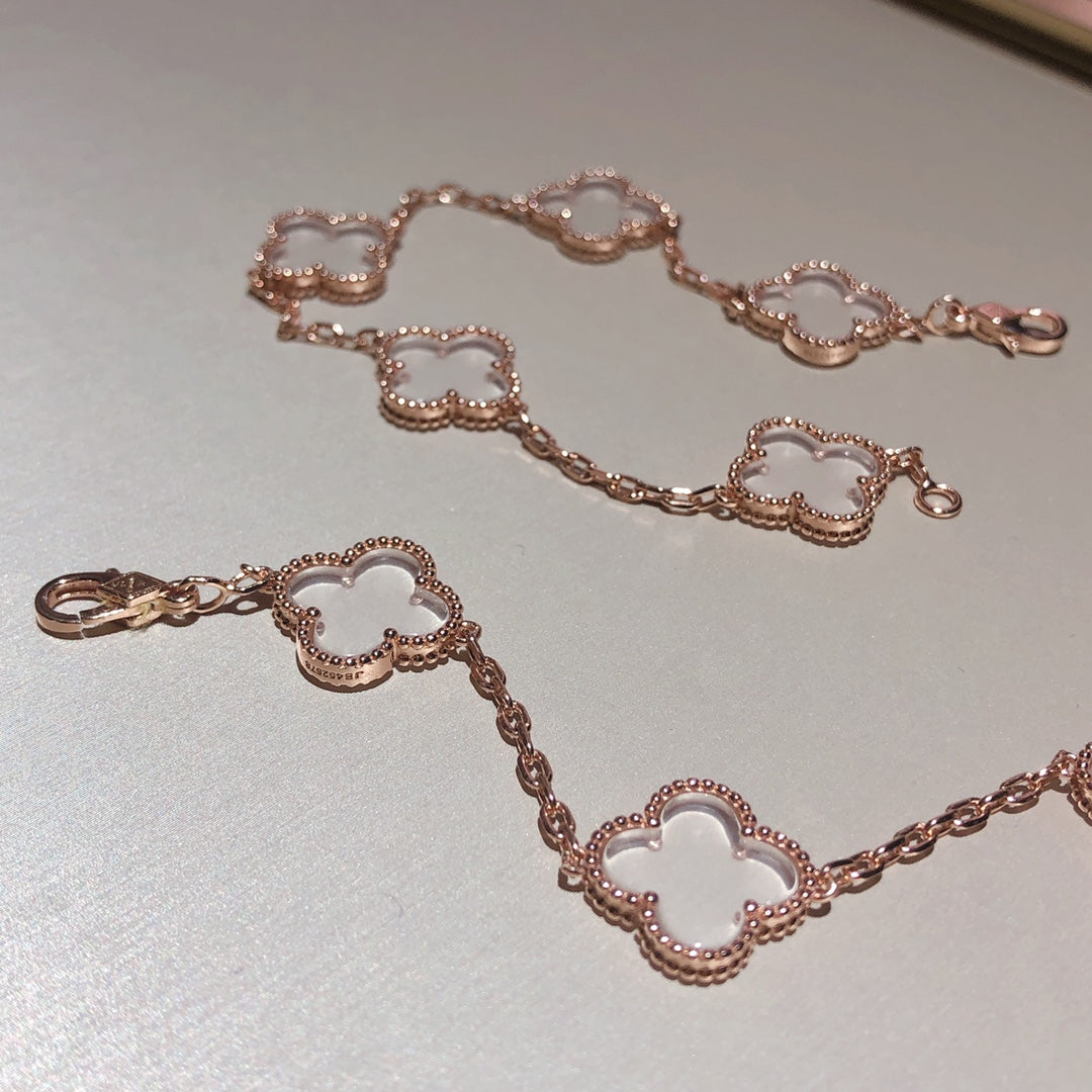 [Glimmer]CLOVER 5 MOTIF ROCK CRYSTAL BRACELET