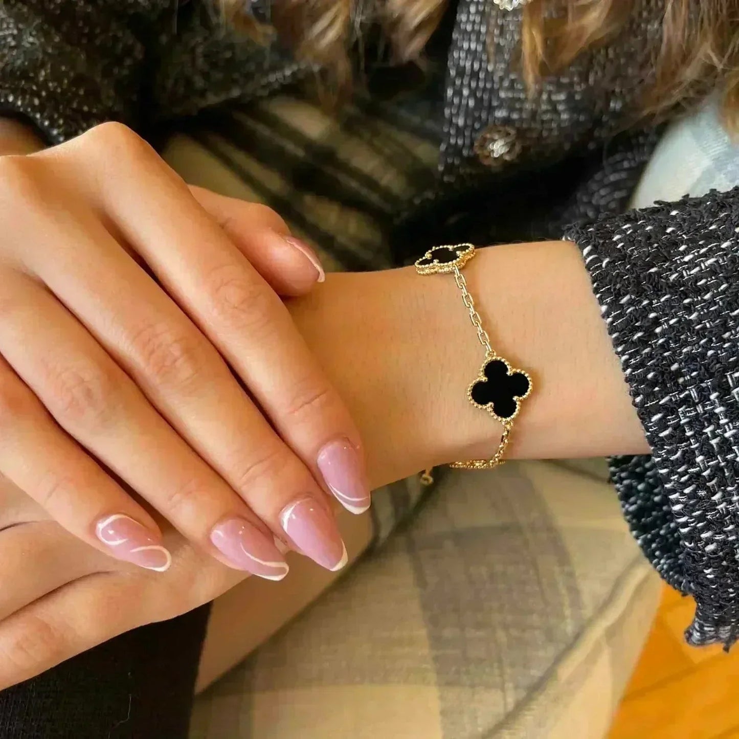 [Glimmer] CLOVER 5 モチーフ オニキス ブレスレット コレクション