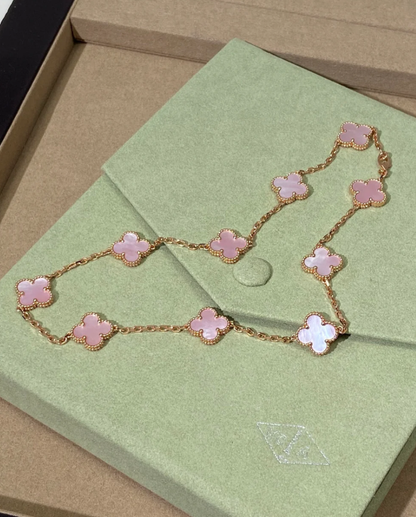 [Glimmer Jewellery] Pink Necklace with Ten Clover Designs