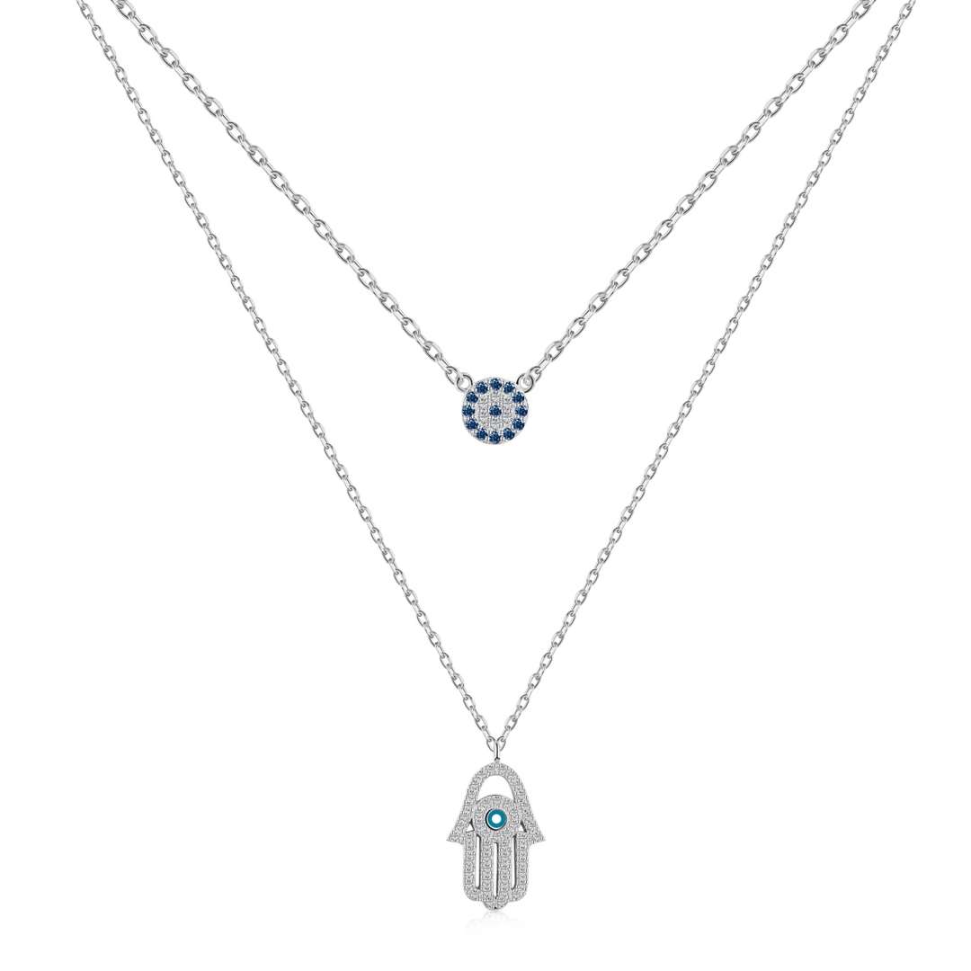 [Glimmer Jewelry]Demon Eye Hamsa Palm Necklace