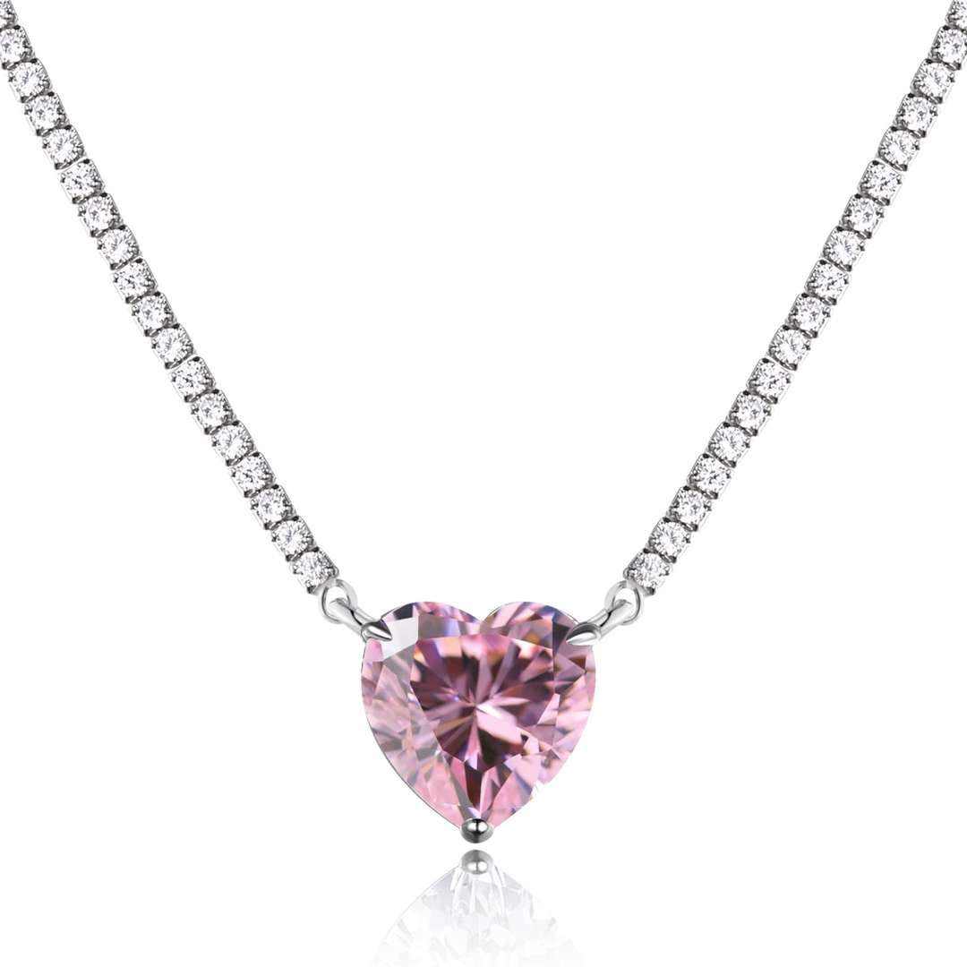 [Glimmer Jewelry]8.0 Carat Versatile Colorful Sweet Heart-Shaped Tennis Necklace