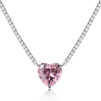 [Glimmer Jewelry]8.0 Carat Versatile Colorful Sweet Heart-Shaped Tennis Necklace