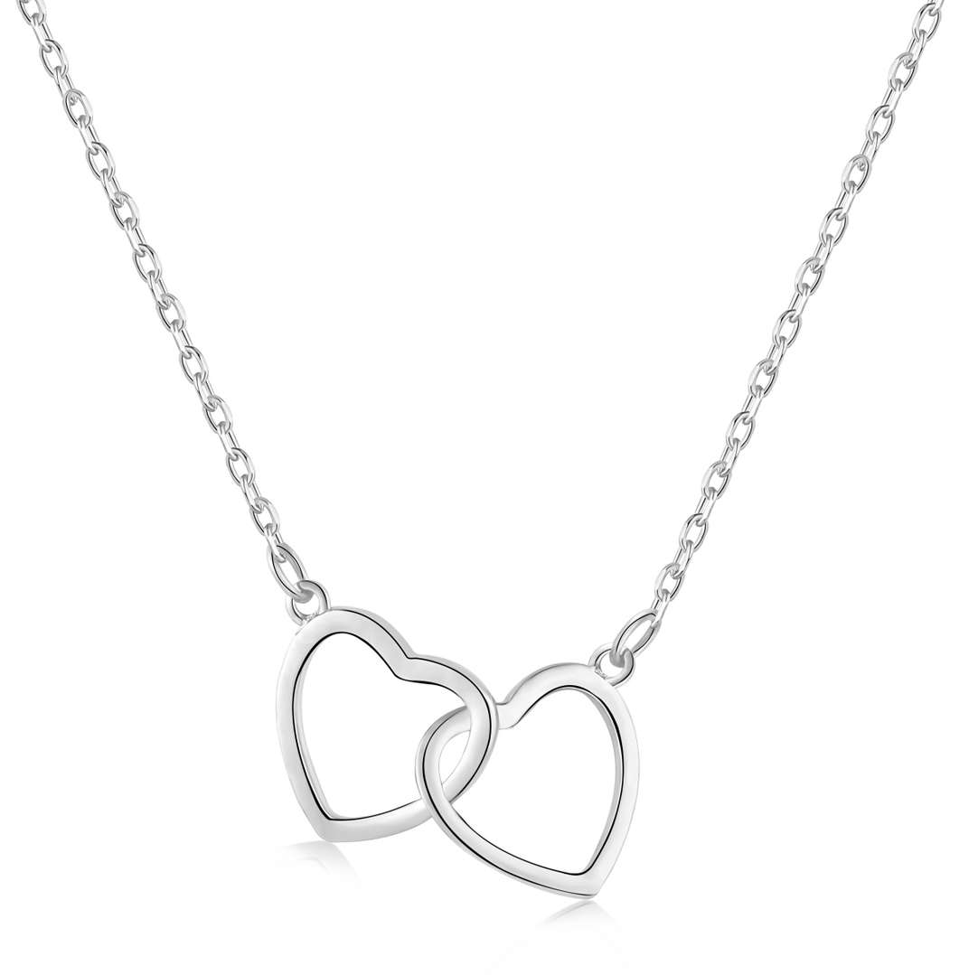 [Glimmer Jewelry]Sterling Silver Love Double Ring Necklace