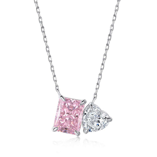 [Glimmer Jewelry]Dazzling Square & Heart Shape Necklace