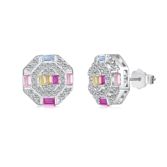 [Glimmer Jewelry]Ornate Colorful Octagon Shape Daily Earrings