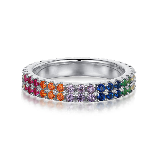 [Glimmer Jewelry]Unique Colorful Round Cut Tennis Ring