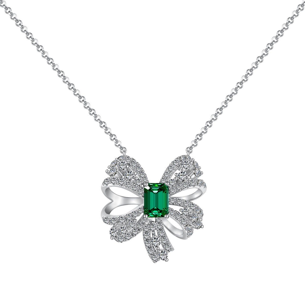 [Glimmer Jewelry]Luxurious Flower Shape Emerald Cut Necklace