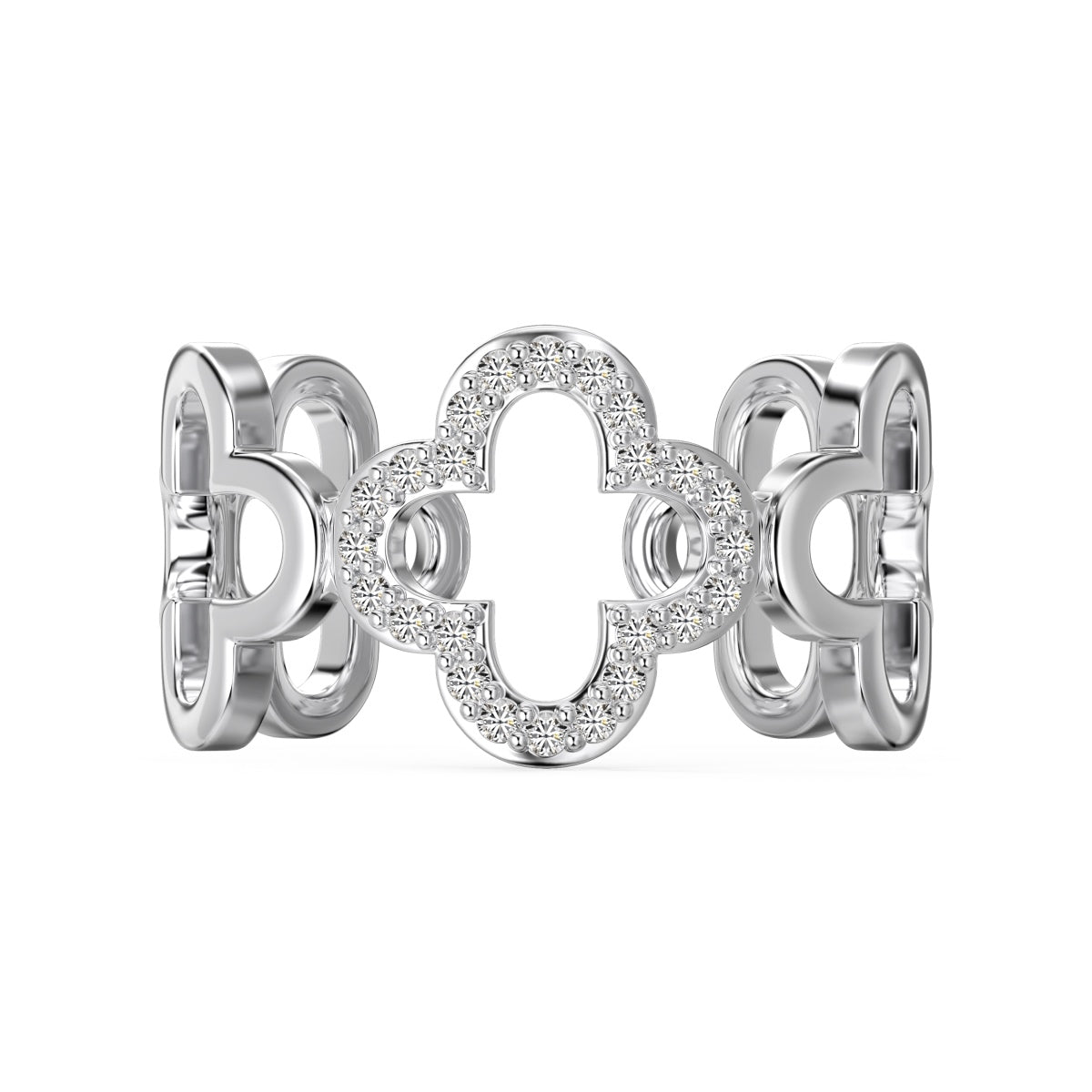 [Glimmer Jewelry]Hollow Design Four-Leaf Clover Flower Shape Ring