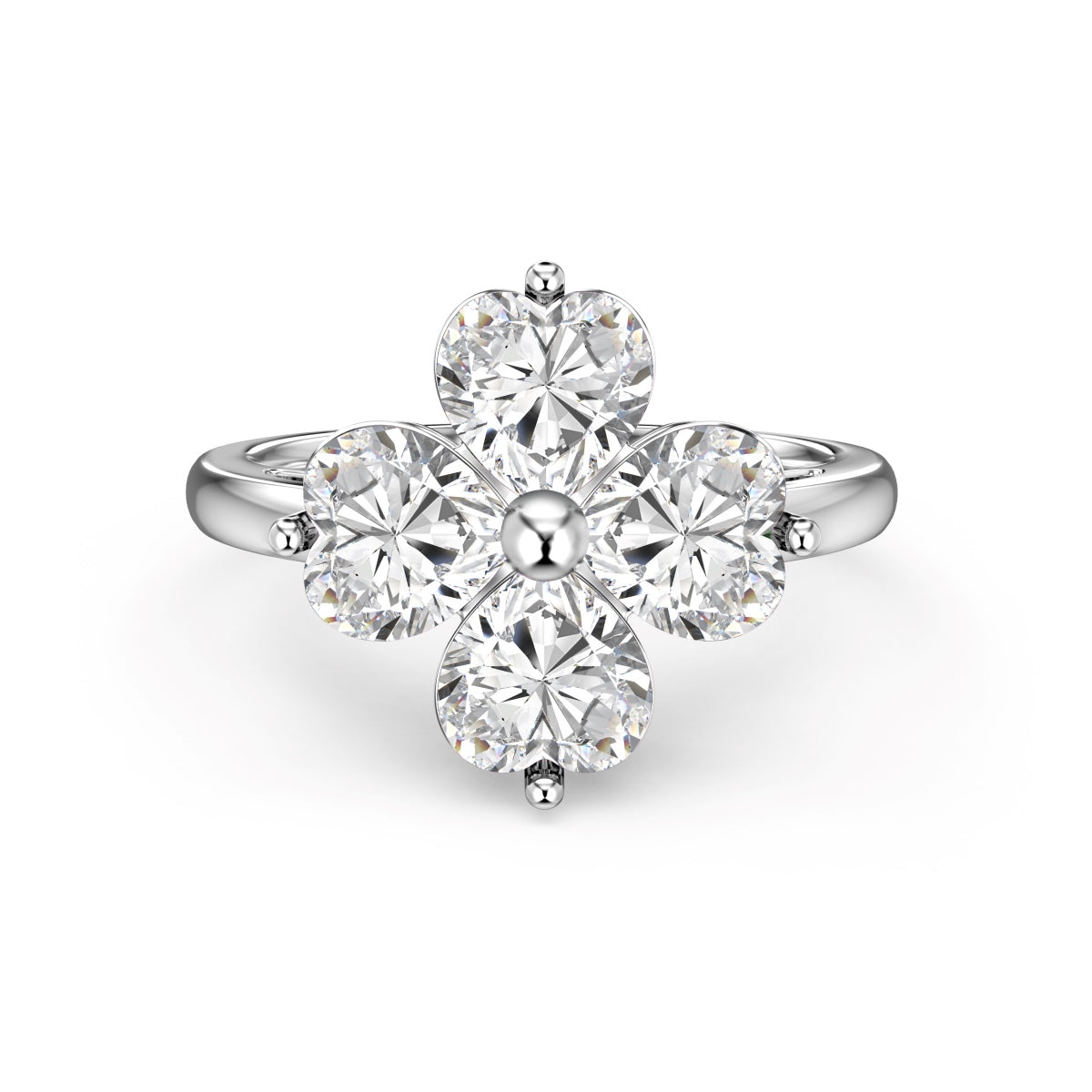 [Glimmer Jewelry]Heart-shaped Four-Leaf Clover Ball Ring