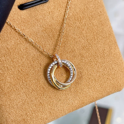 [Glimmer]TRINITY NECKLACE SILVER GOLD PINK GOLD DIAMONDS