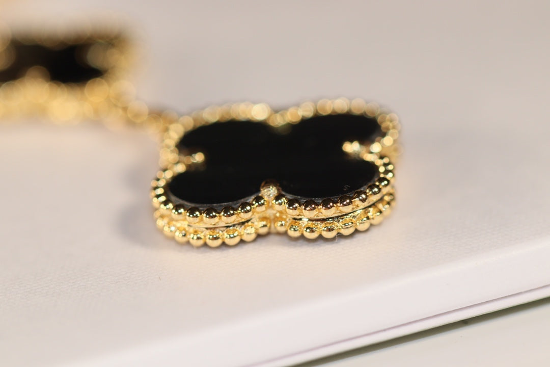 [Glimmer]CLOVER EARRINGS GOLD ONYX MOP 3 MOTIF