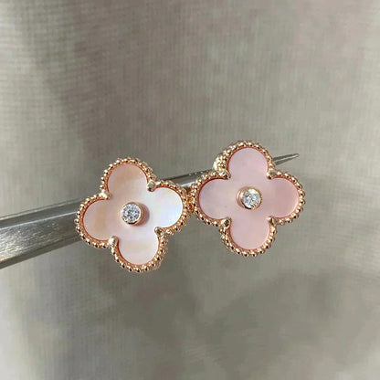 [Glimmer]CLOVER MEDIUM 1 MOTIFS  PINK MOP DIAMOND EARRINGS