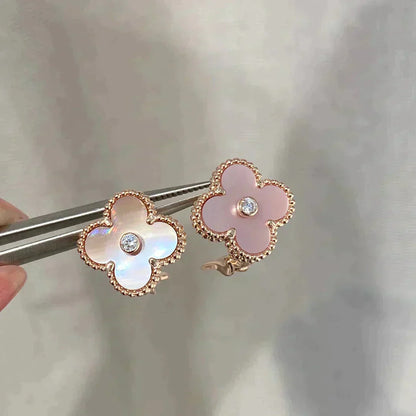 [Glimmer]CLOVER MEDIUM 1 MOTIFS  PINK MOP DIAMOND EARRINGS