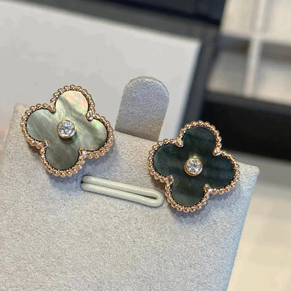 [Glimmer]CLOVER MEDIUM 1 MOTIFS GRAY MOP  DIAMOND EARRINGS