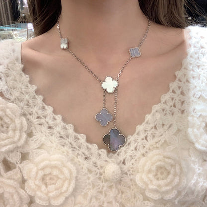 [Glimmer]CLOVER MOP CHALCEDONY NECKLACE SILVER 6 MOTIF