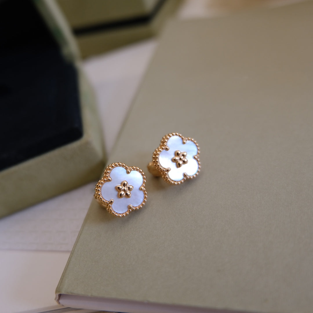 [Glimmer]LUCKY PINK GOLD WHITE MOP EARRINGS