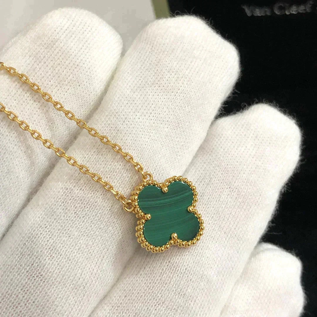 [Glimmer]CLOVER 15MM MALACHITE SINGLE FLOWER  NECKLACE