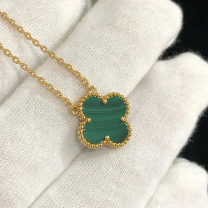 [Glimmer]CLOVER 15MM MALACHITE SINGLE FLOWER  NECKLACE