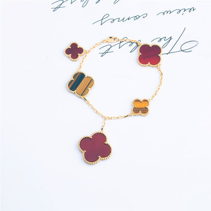 [Glimmer]CLOVER BRACELET 5 MOTIFS CARNELIAN TIGER EYE
