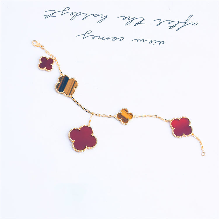 [Glimmer]CLOVER BRACELET 5 MOTIFS CARNELIAN TIGER EYE