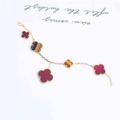 [Glimmer]CLOVER BRACELET 5 MOTIFS CARNELIAN TIGER EYE