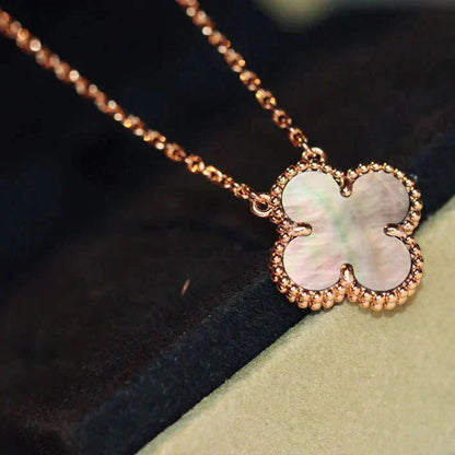 [Glimmer]CLOVER 15MM  GRAY MOTHER OF PEARL NECKLACE