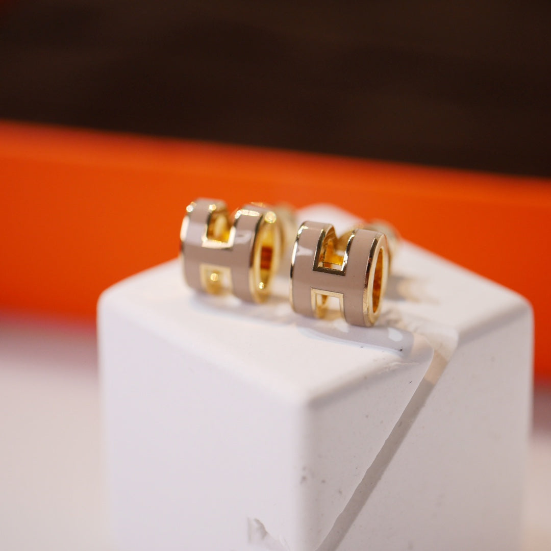 [Glimmer]MINI POP H GOLD EARRINGS GREY