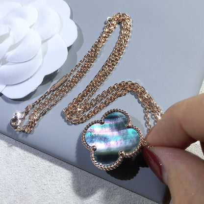 [Glimmer]CLOVER 25MM GOLD DARK MOP BIG CLOVER NECKLACE