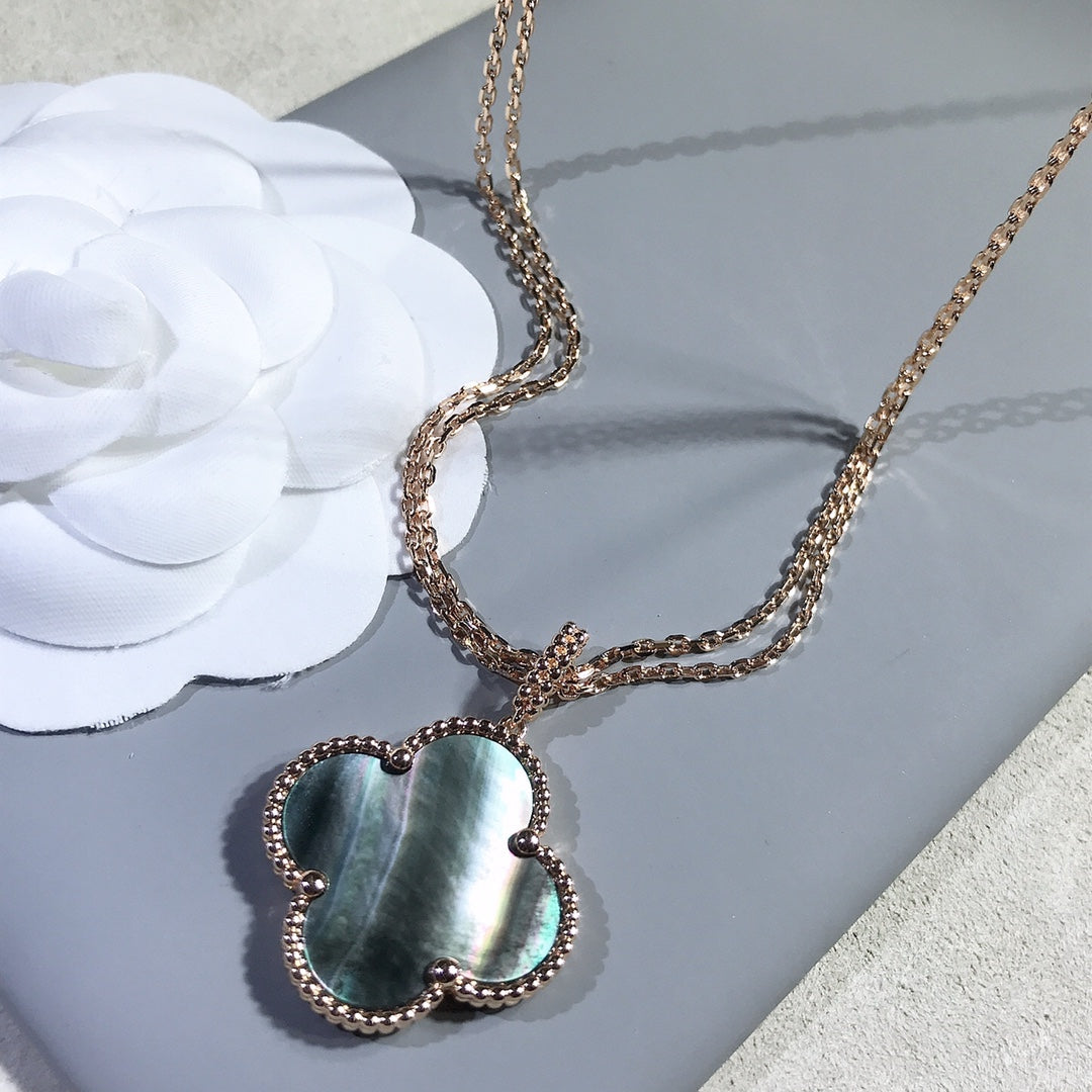 [Glimmer]CLOVER 25MM GOLD DARK MOP BIG CLOVER NECKLACE