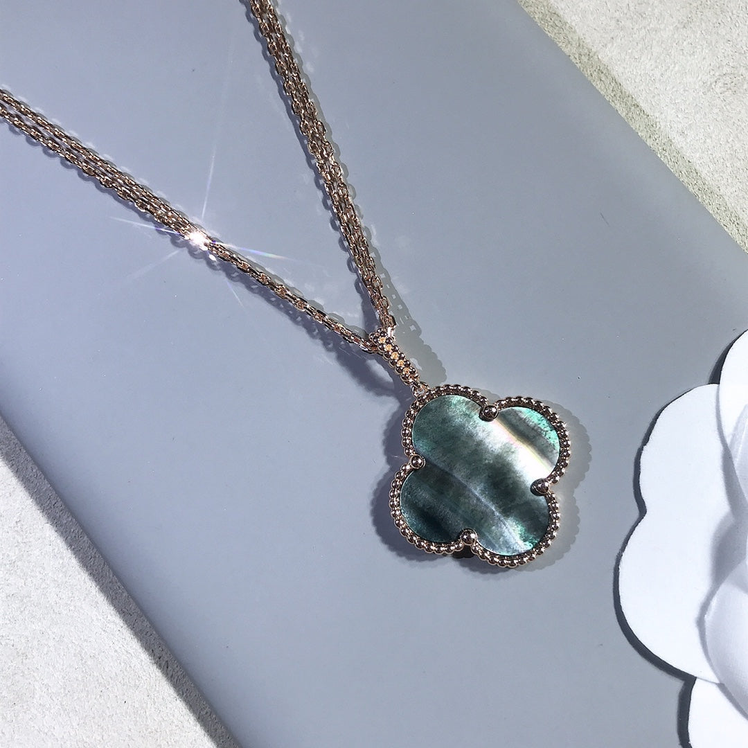 [Glimmer]CLOVER 25MM GOLD DARK MOP BIG CLOVER NECKLACE
