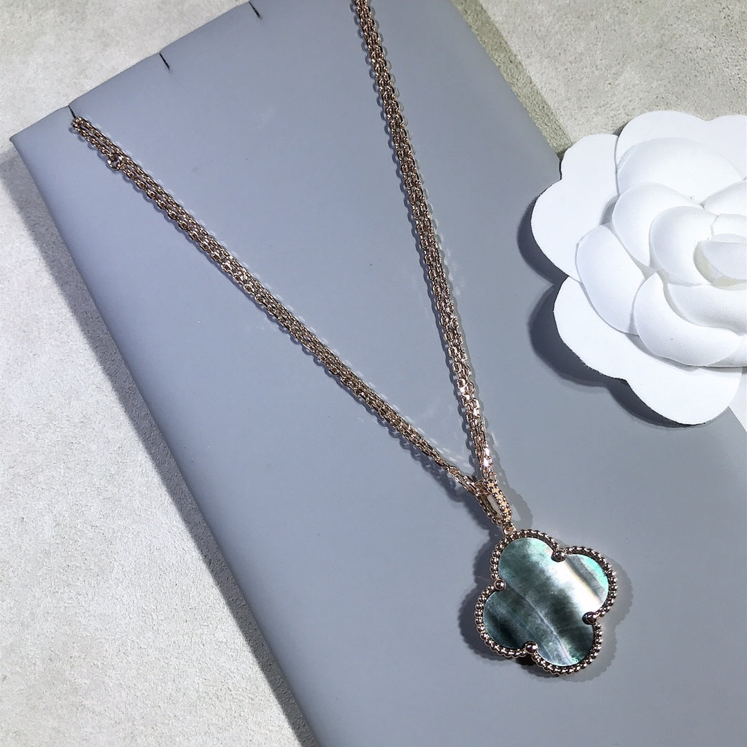 [Glimmer]CLOVER 25MM GOLD DARK MOP BIG CLOVER NECKLACE
