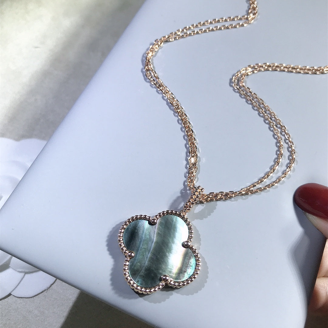 [Glimmer]CLOVER 25MM GOLD DARK MOP BIG CLOVER NECKLACE