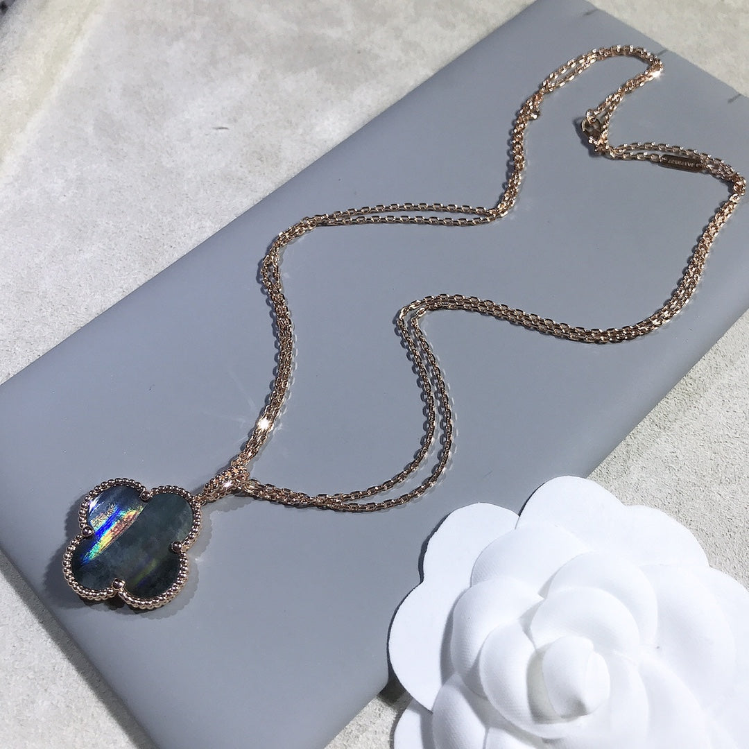 [Glimmer]CLOVER 25MM GOLD DARK MOP BIG CLOVER NECKLACE