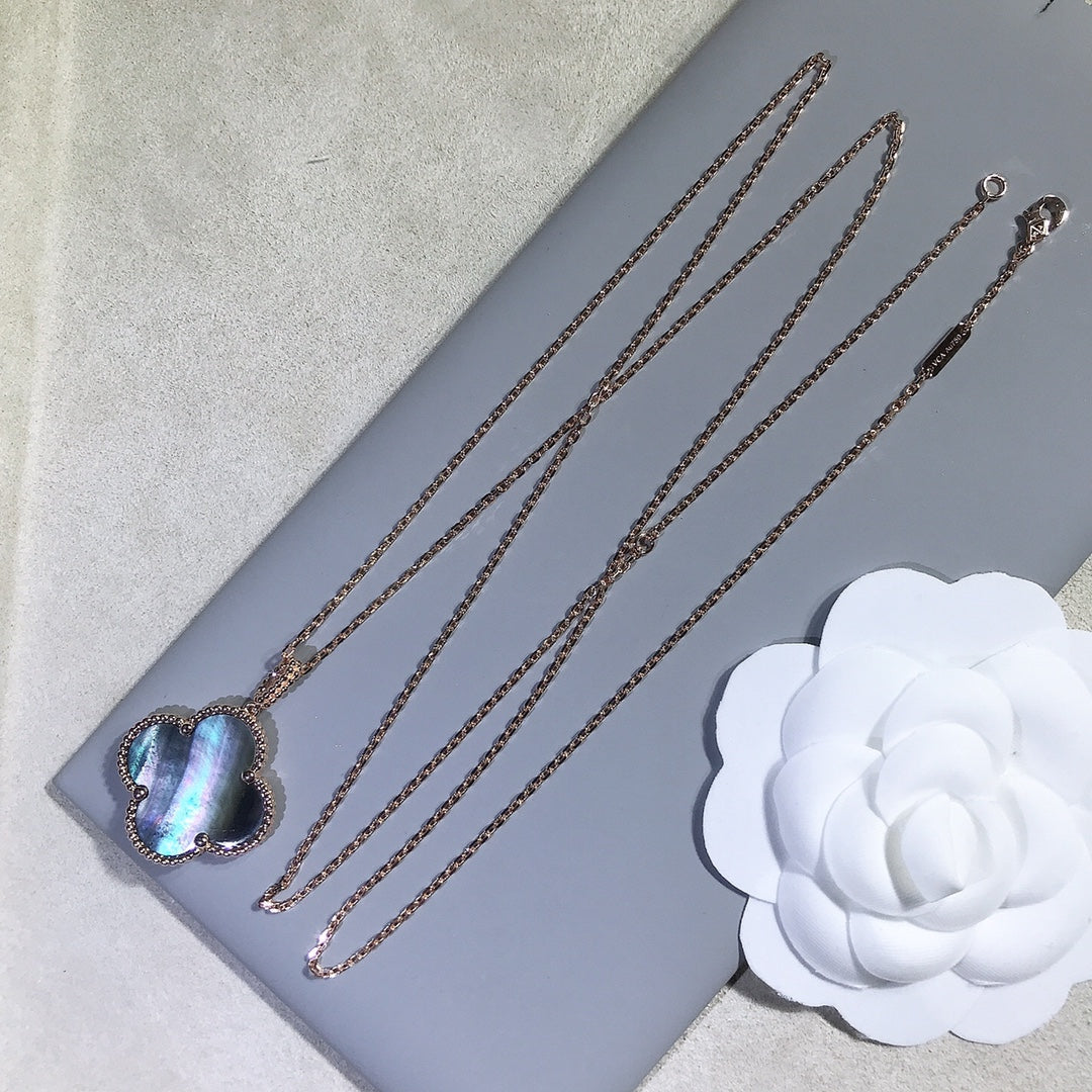 [Glimmer]CLOVER 25MM GOLD DARK MOP BIG CLOVER NECKLACE