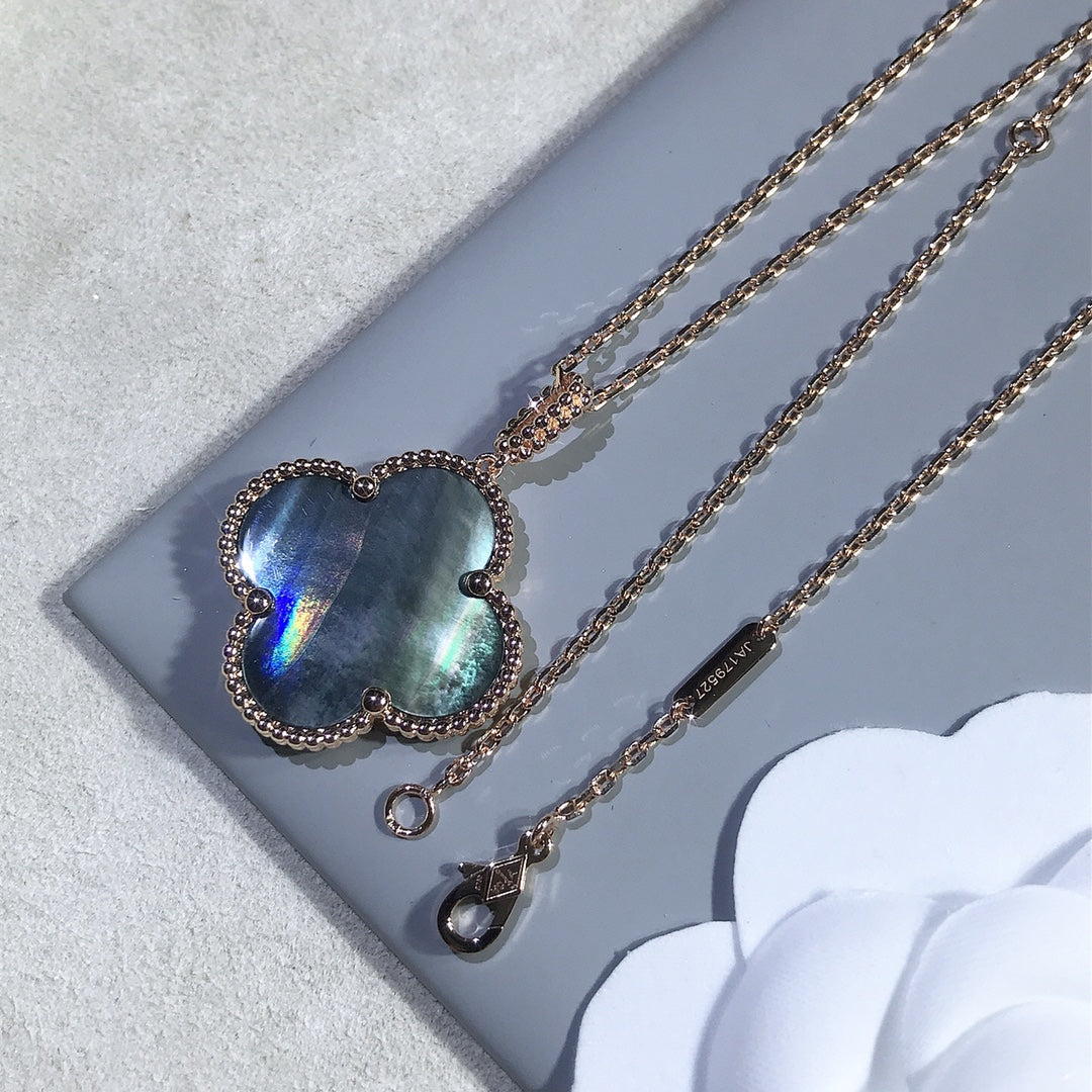 [Glimmer]CLOVER 25MM GOLD DARK MOP BIG CLOVER NECKLACE