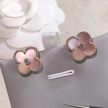 [Glimmer]CLOVER MEDIUM 1 MOTIFS  PINK MOP DIAMOND EARRINGS
