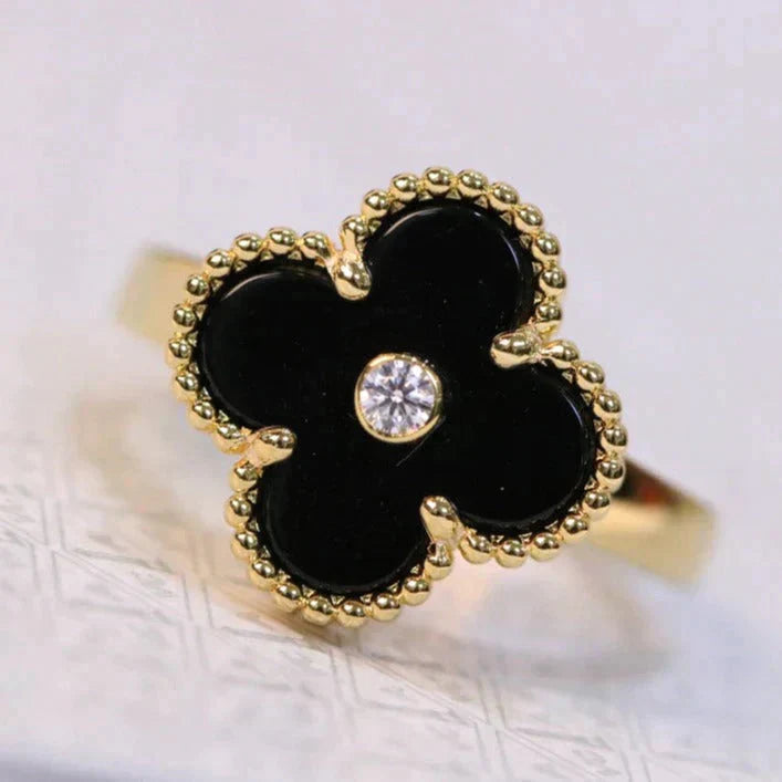 [Glimmer]CLOVER ONYX RING GOLD DIAMOND