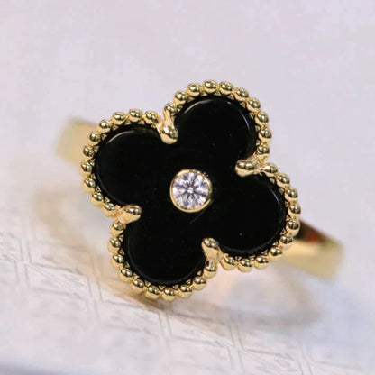 [Glimmer]CLOVER ONYX RING GOLD DIAMOND