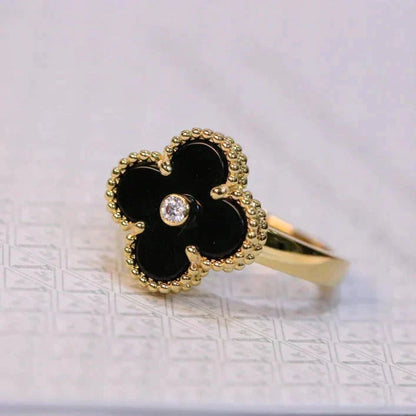 [Glimmer]CLOVER ONYX RING GOLD DIAMOND