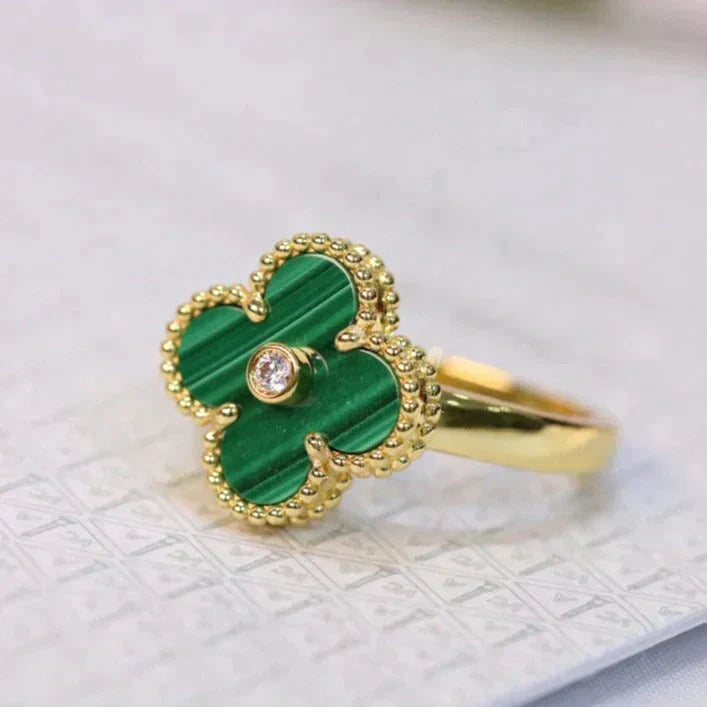 [Glimmer]CLOVER MALACHITE RING GOLD DIAMOND