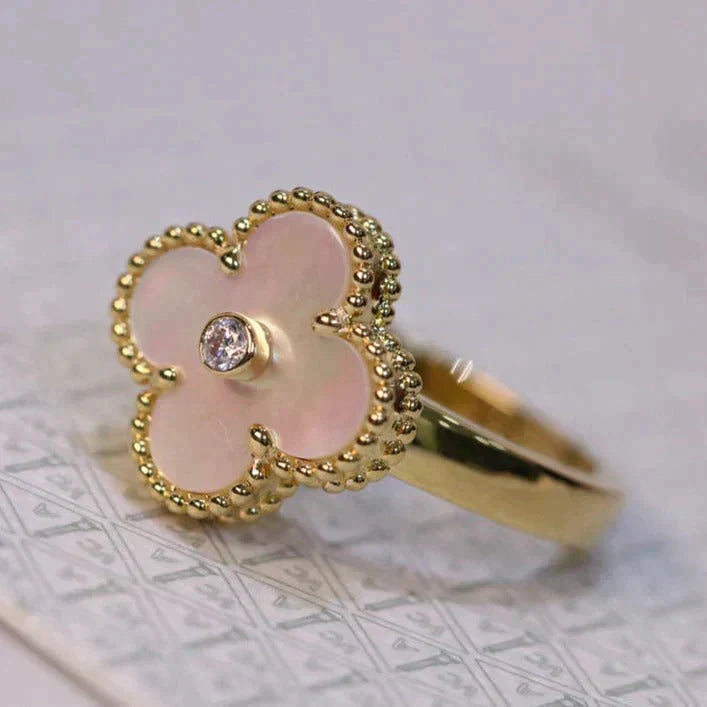 [Glimmer]CLOVER PINK MOP RING GOLD DIAMOND