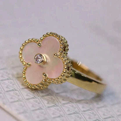 [Glimmer]CLOVER PINK MOP RING GOLD DIAMOND
