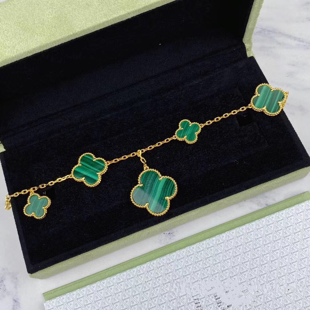 [Glimmer]MAGIC CLOVER MALACHITE GOLD BRACELET 5 MOTIFS