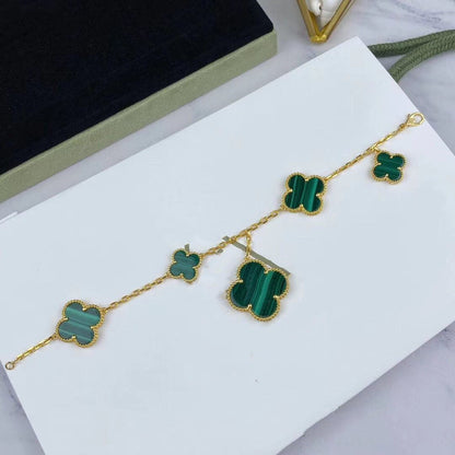 [Glimmer]MAGIC CLOVER MALACHITE GOLD BRACELET 5 MOTIFS