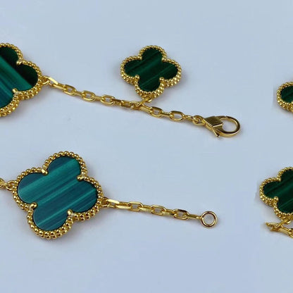 [Glimmer]MAGIC CLOVER MALACHITE GOLD BRACELET 5 MOTIFS
