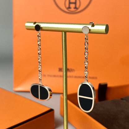 [Glimmer]CHAINE VERSO BLACK CERAMIC EARRINGS