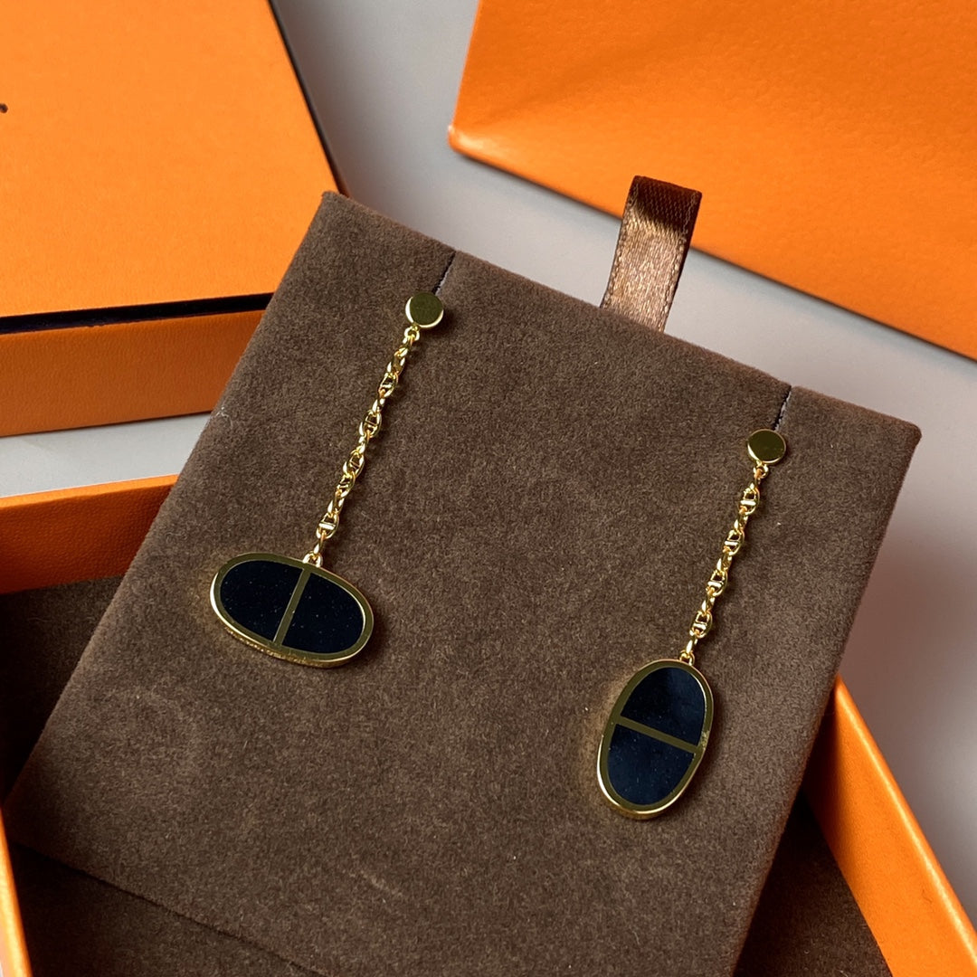 [Glimmer]CHAINE VERSO BLACK CERAMIC EARRINGS