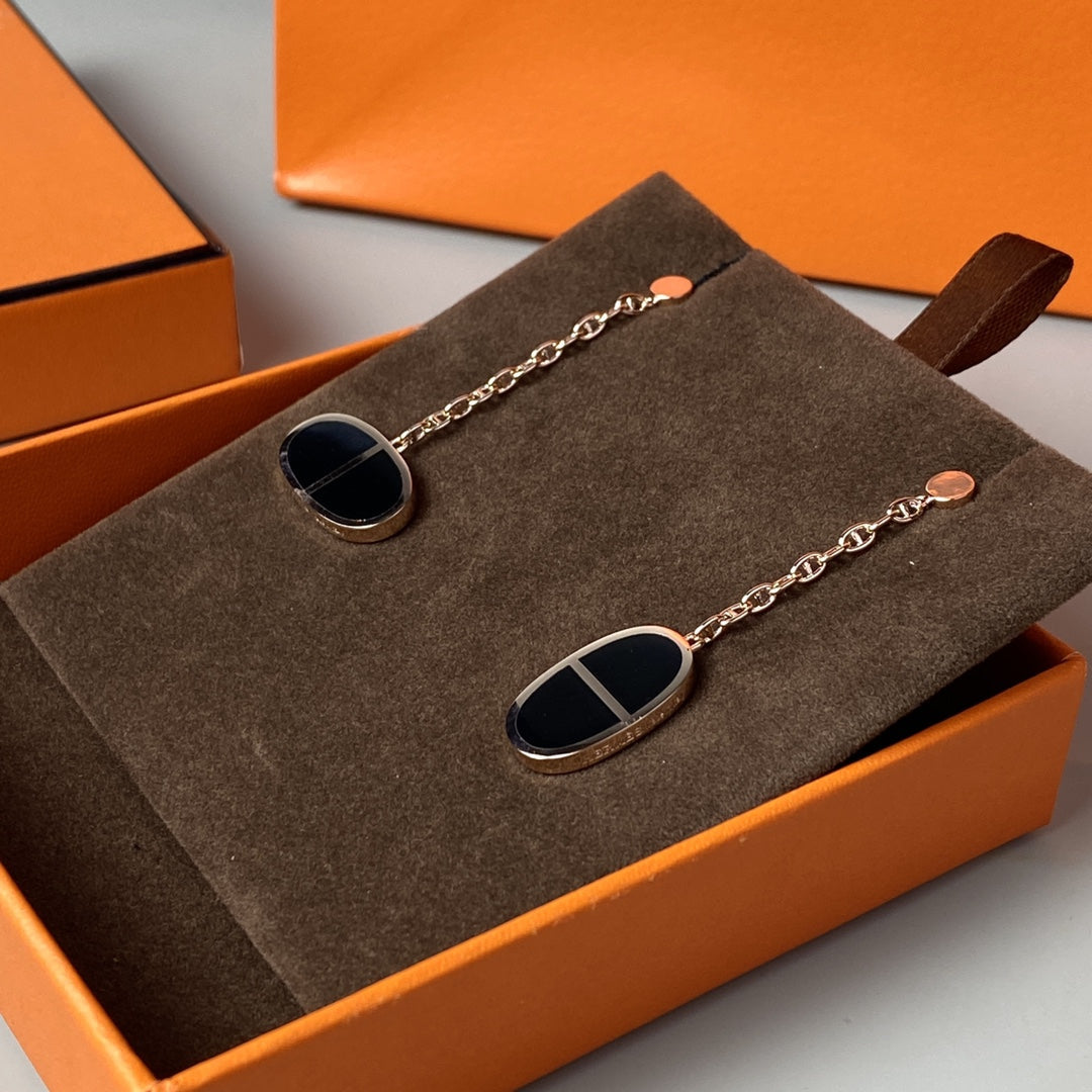 [Glimmer]CHAINE VERSO BLACK CERAMIC EARRINGS